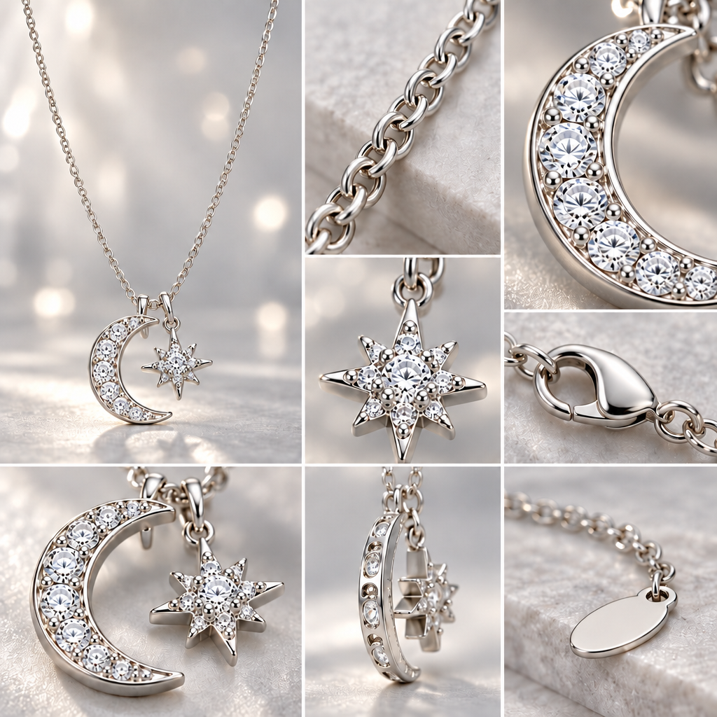 Vireqlo™ Moon and Star Cubic Zirconia Necklace main image 06