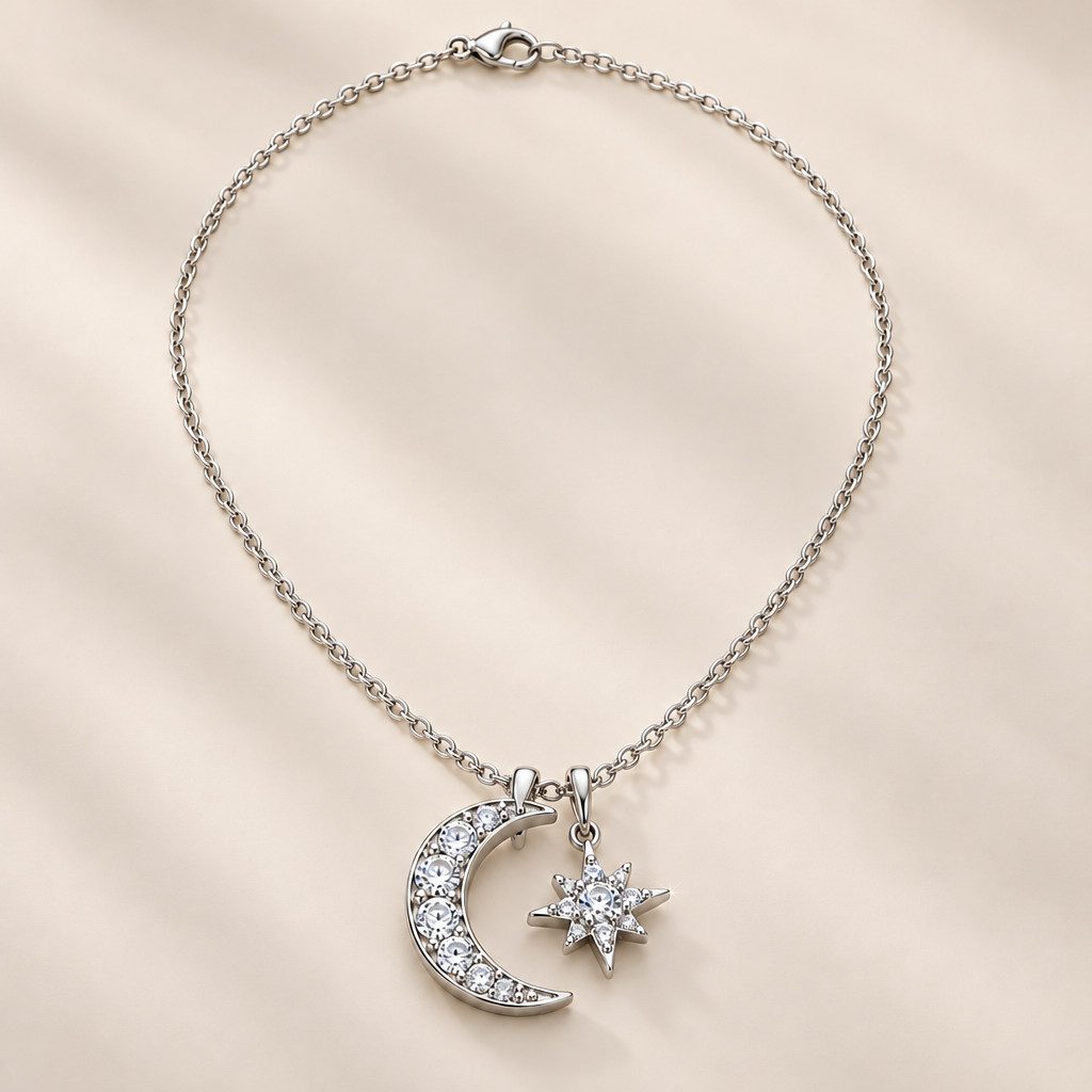Vireqlo™ Moon and Star Cubic Zirconia Necklace hero