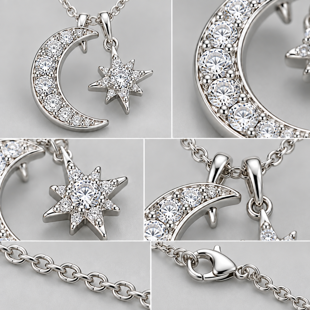 Vireqlo™ Moon and Star Cubic Zirconia Necklace main image 03